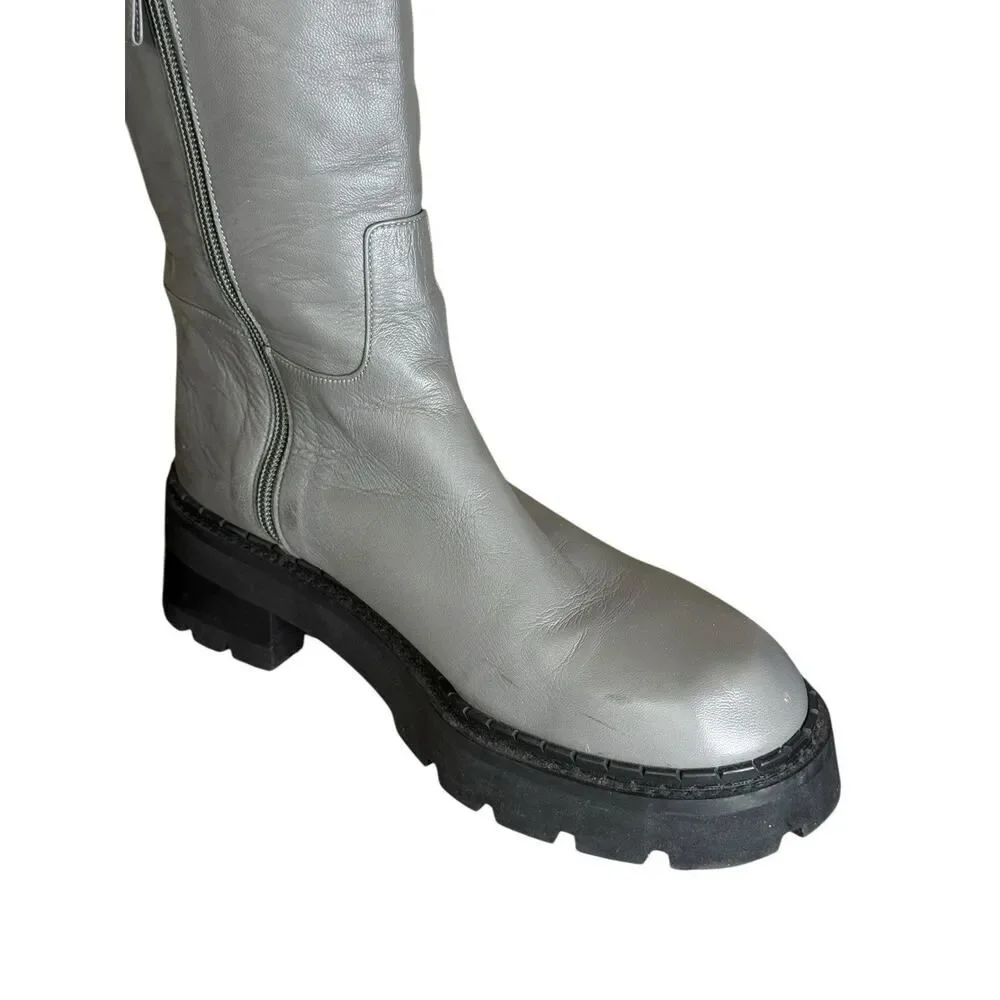 BY FAR Gray Russel Knee‑High Boots EU 41 US 10 Grained Nappa Cement Leather